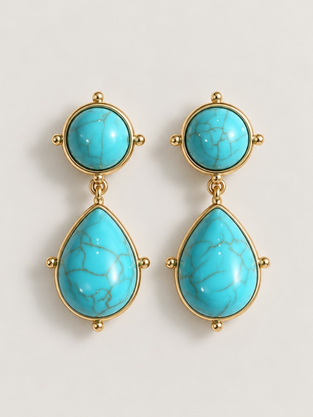 New! Turquoise Gold Tear Drop Post Earrings NWOT 4008